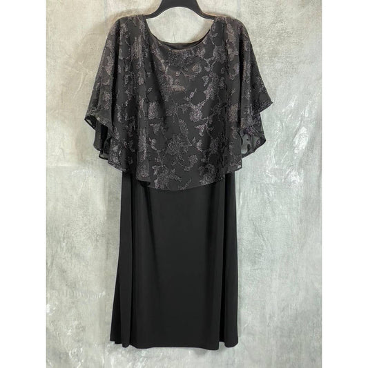 CONNECTED APPAREL Women's Plus Black Chiffon Burnout Floral Glitter Dress SZ 14W