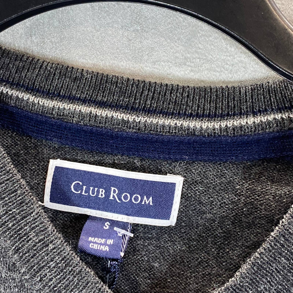 CLUB ROOM Men's Charcoal Solid Regular-Fit Merino Wool V-Neck Sweater SZ S