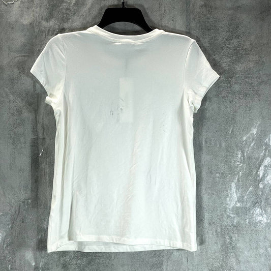 CALVIN KLEIN Women's White Logo Embellished Crewneck Short Sleeve T-Shirt SZ XS