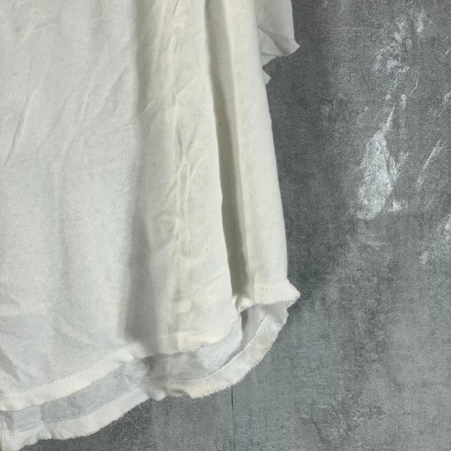 FREE PEOPLE Women's Optic White Girl Talk V-Neck Layered Short-Sleeve Top SZ S