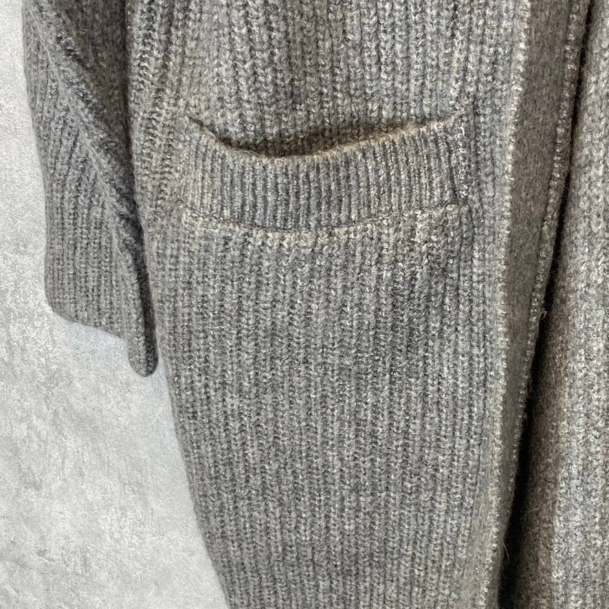 HALOGEN Women's Grey Dark Heather Rib Knit Open-Front Long Cardigan SZ S