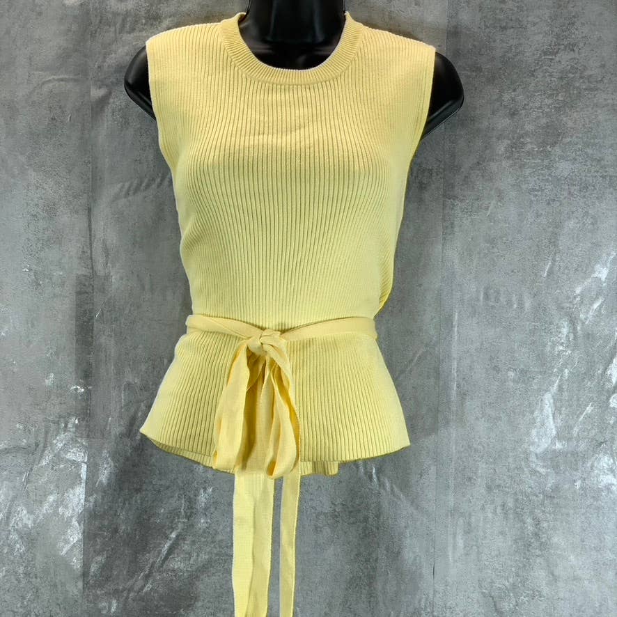 AND NOW THIS Women's Yellow Crewneck Sleeveless Rib Knit Tie-Belt Tank Top SZ L