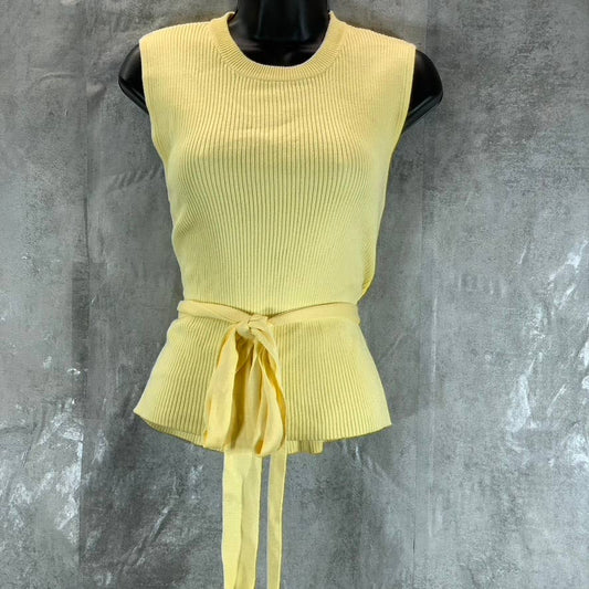 AND NOW THIS Women's Yellow Crewneck Sleeveless Rib Knit Tie-Belt Tank Top SZ L