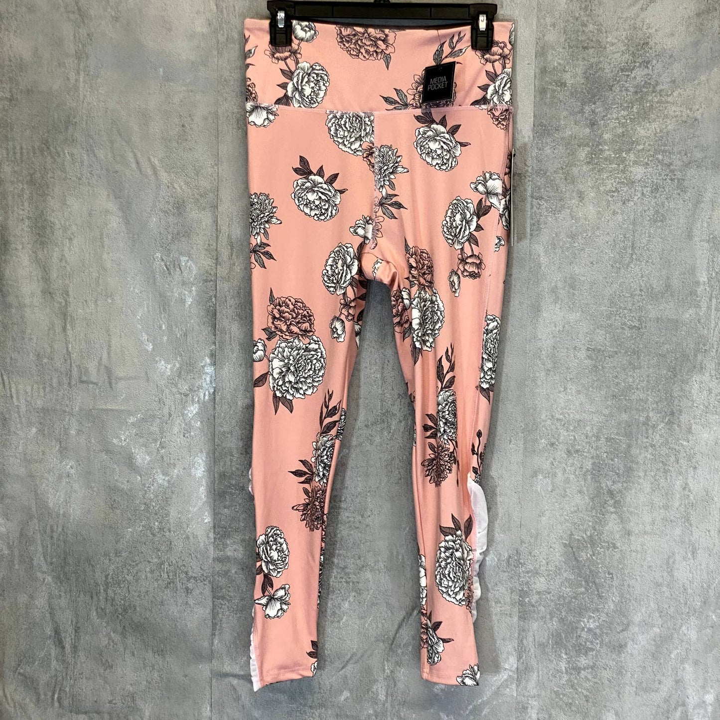 KAY UNGER Women's Pretty Peony Peach Floral Print High-Rise Mesh 7/8 Leggings SZ L