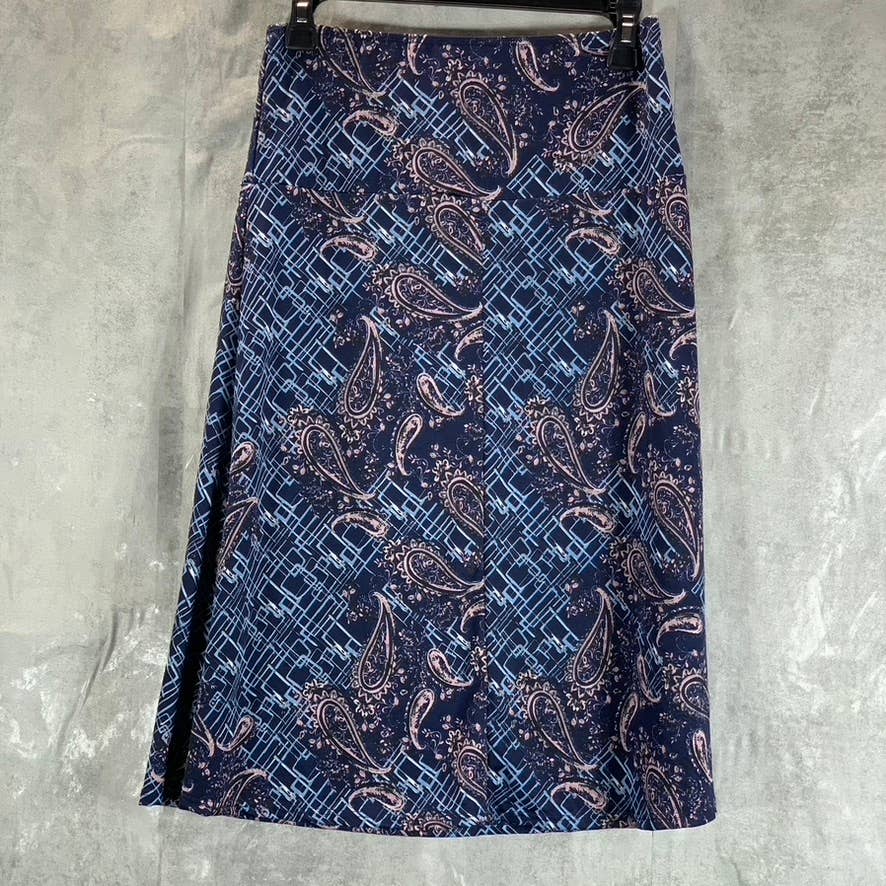 24SEVEN COMFORT APPAREL Women's Blue Printed Elastic Waist Knee-Length Skirt SZS