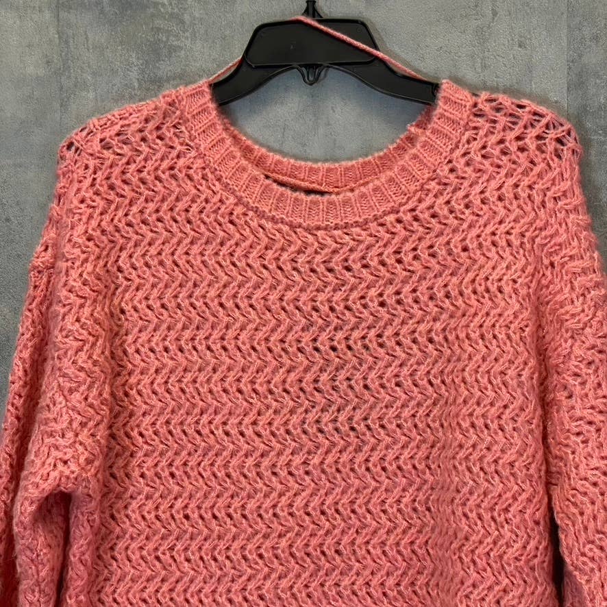 VERO MODA Women's Geranium Pink Freja Balloon Long Sleeve Crewneck Sweater SZ M