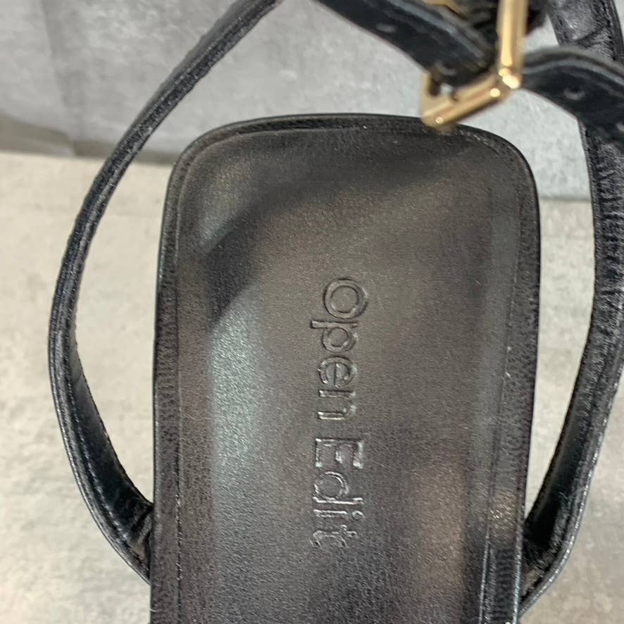 OPEN EDIT Women's Black Addison Ankle-Strap Square-Toe Sandals SZ 8