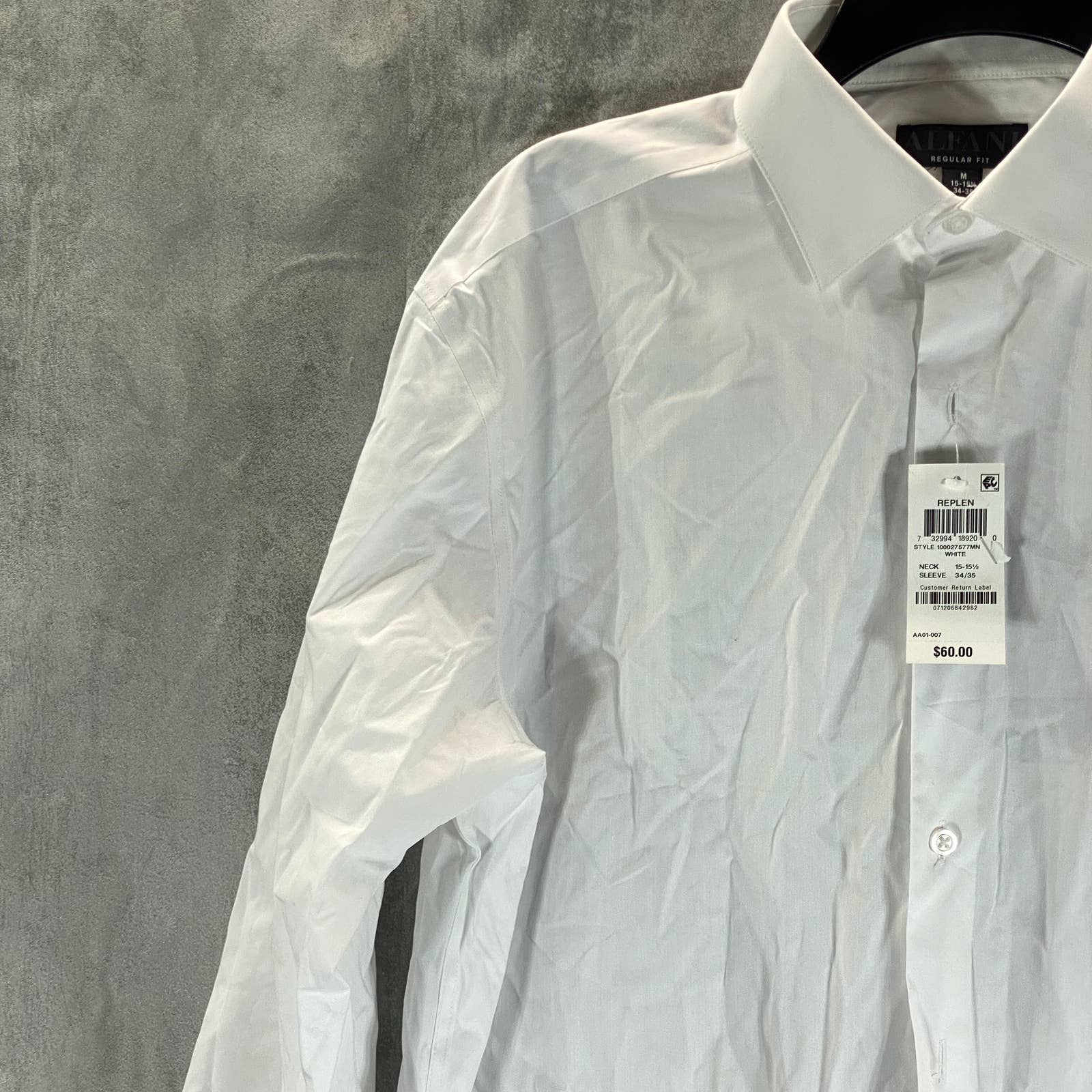 ALFANI AlfaTech Men's White Solid Regular-Fit Dress Shirt SZ M(15-15.5 34/35)