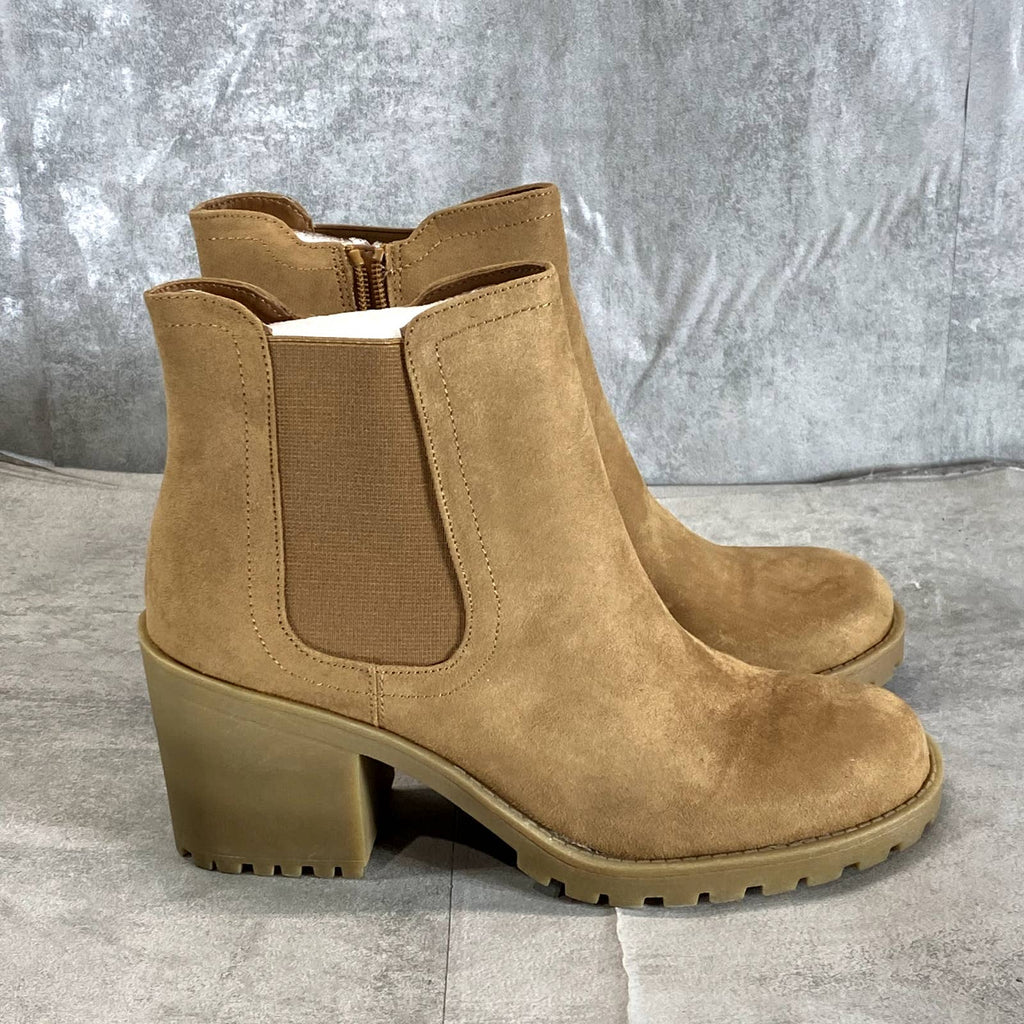 SUN+STONE Women's Taupe Micro Morghan Lug-Sole Block-Heel Booties SZ 10