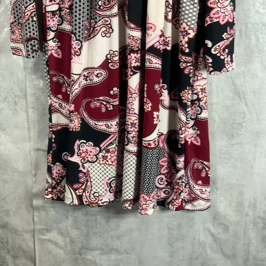 24SEVEN Comfort Apparel Women's Maroon Paisley-Print Long-Sleeve Fall Dress SZXL