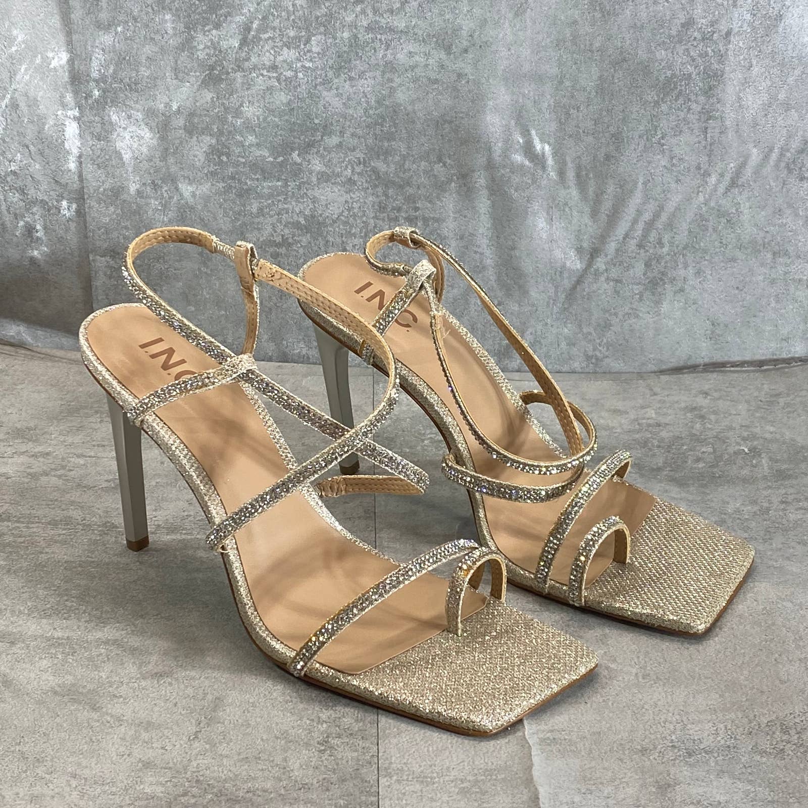 INC INTERNATIONAL CONCEPTS Women's Champagne Crystal Arti Strappy Sandals SZ 9.5