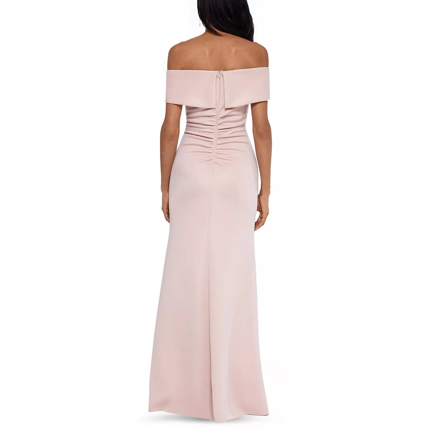 XSCAPE Women's Blush Pink Off-The-Shoulder Sweetheart Neck Ruched Gown SZ 6