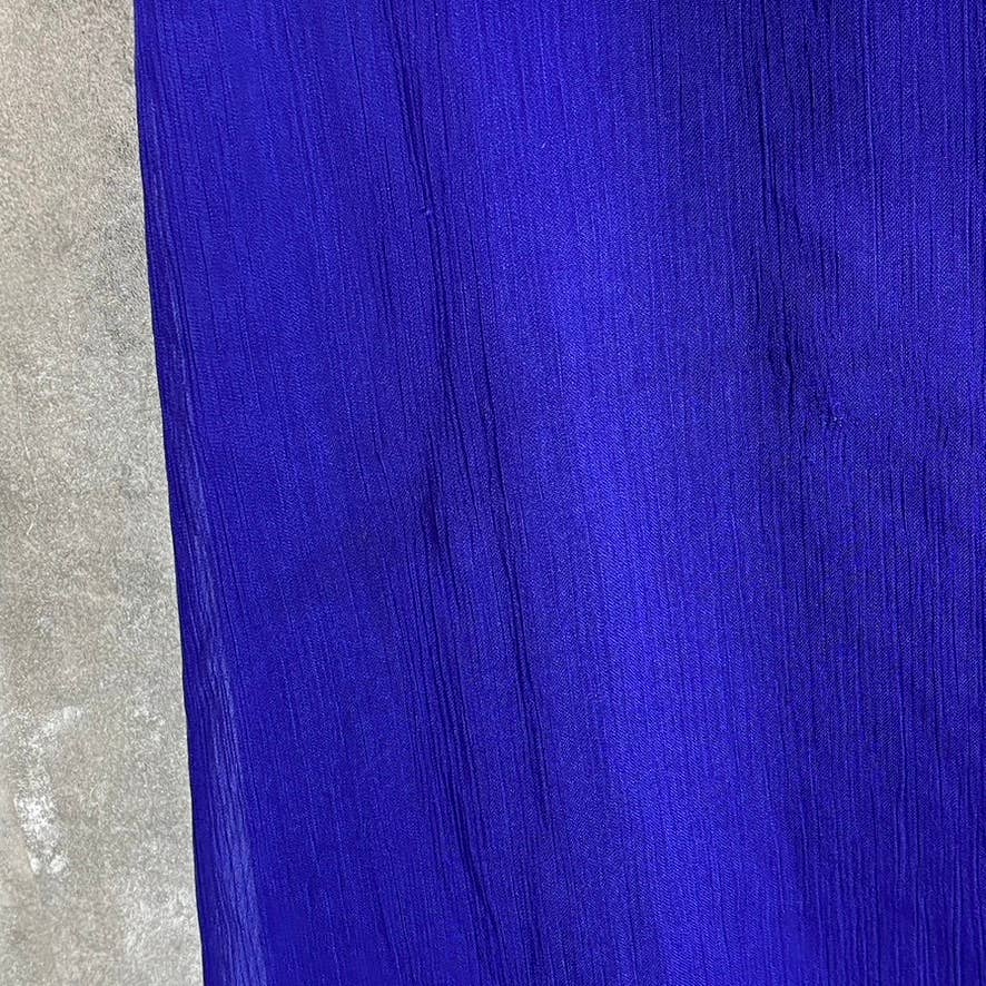 DKNY Women's Blue Ruffle Belted V-Neck Mesh Short-Sleeve Midi Dress SZ 2