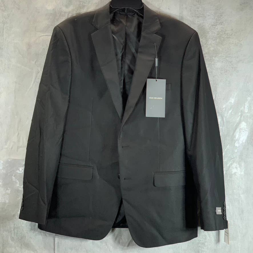 VAN HEUSEN Men's Black Herringbone Flex Plain Slim-Fit Two-Button Jacket SZ 43R