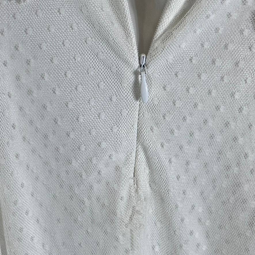 ADRIANNA PAPELL Women's Ivory Bead Embellished Off-The-Shoulder Dress SZ8