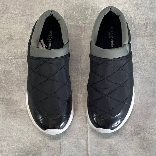 LONDON FOG Women's Black Kelsie Quilted Memory Foam Round-Toe Slip-On Sneakers