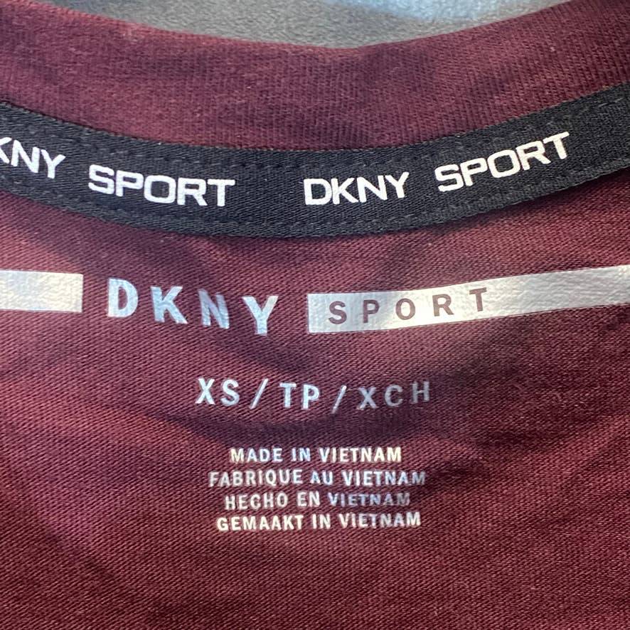 DKNY Sport Women's Burgundy Rhinestone Embellished Logo Crewneck Short Sleeve T-Shirt SZ XS