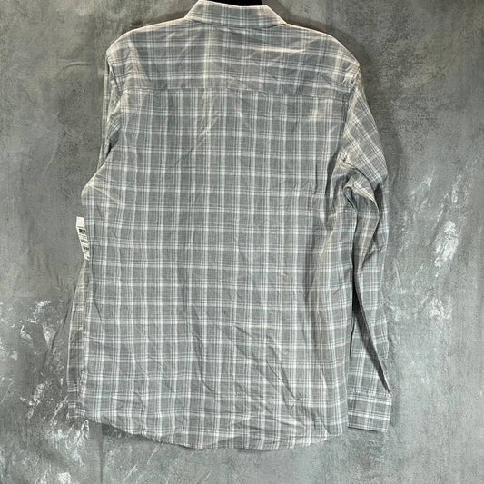 ALFANI Men's Grey Heather Caro Classic-Fit Button-Up Plaid-Print Shirt SZ M