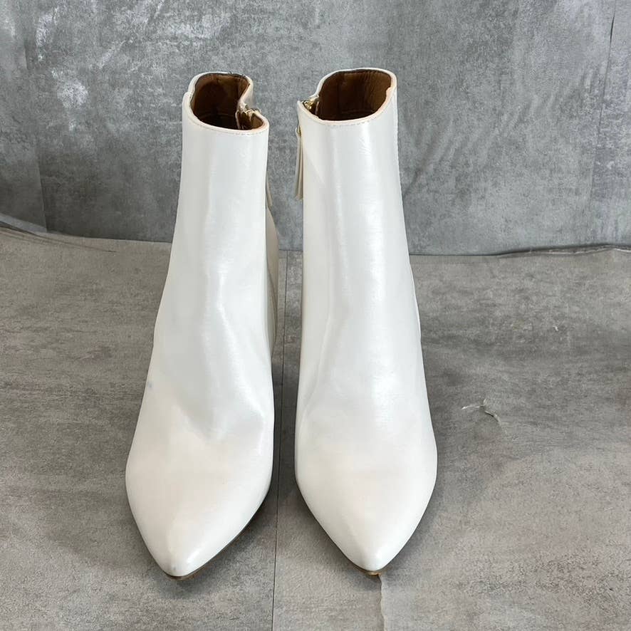 MADDEN GIRL Women's White Flexx Pointed-Toe Block-Heel Side-Zip Booties SZ 7.5