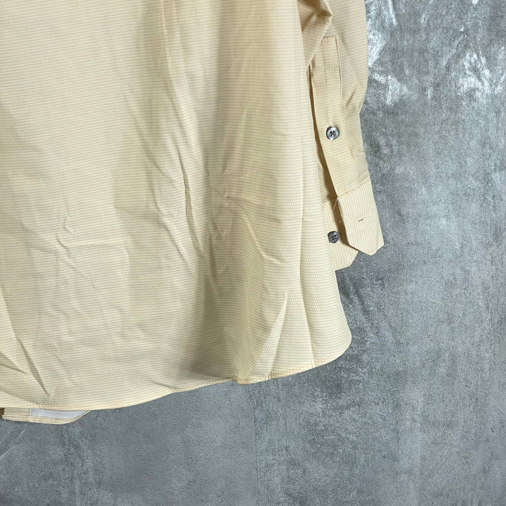ALFANI Men's Tan Mini Geo-Print Slim-Fit Stretch Button-Up Shirt SZ16-16.5 32/33