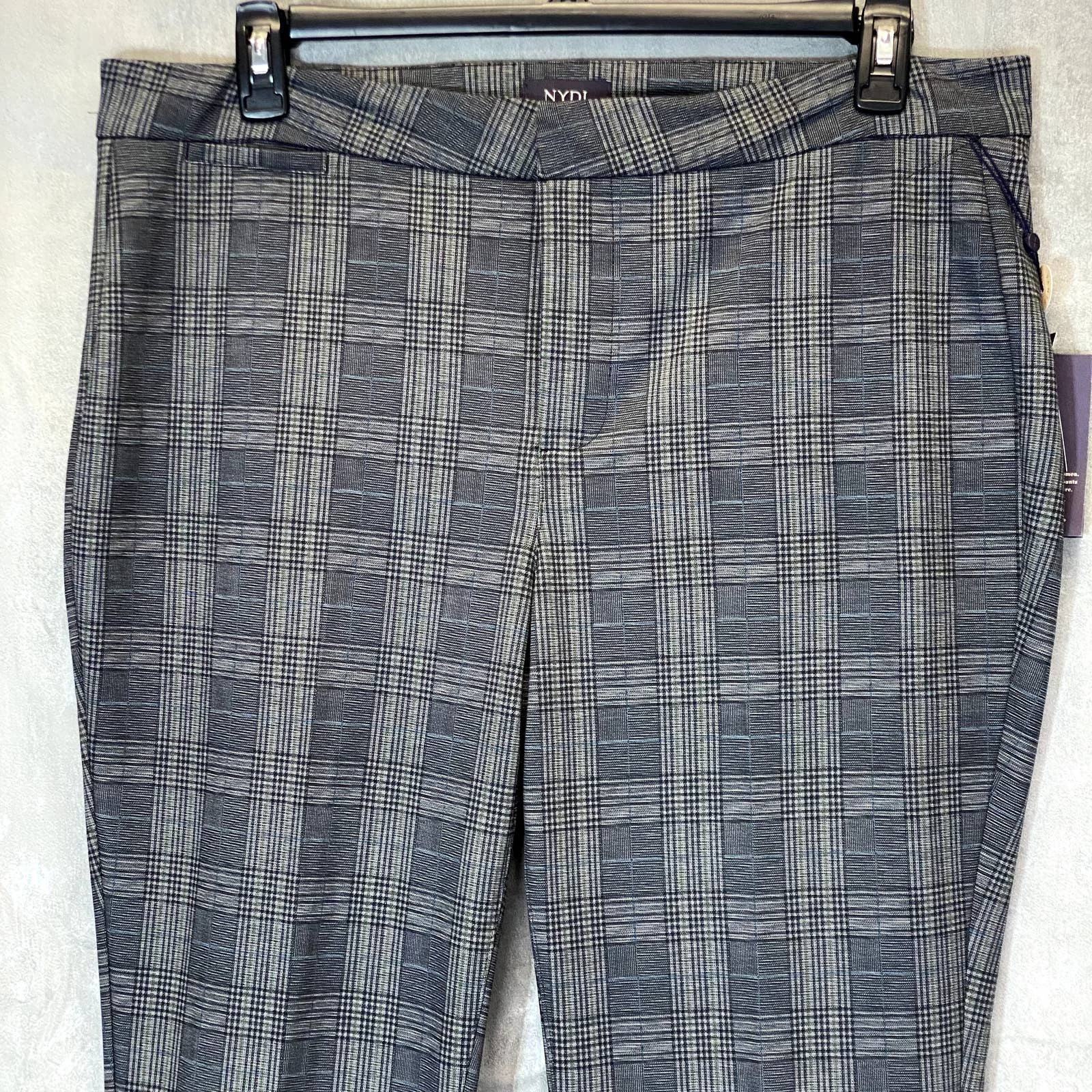 NYDJ Women's Gray Lancaster Plaid Stretch Slim Ponte Trousers SZ 14