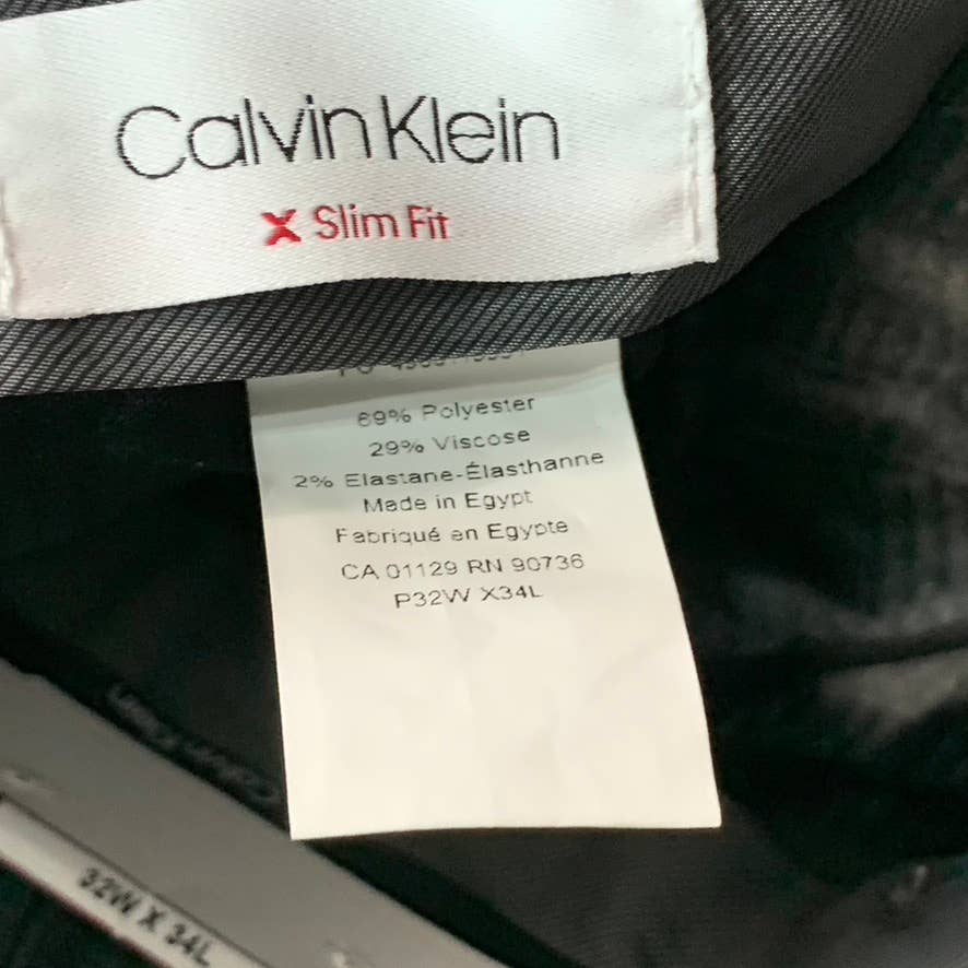 CALVIN KLEIN Men's Charcoal Mini-Check Slim-Fit Dress Pants SZ 32X34