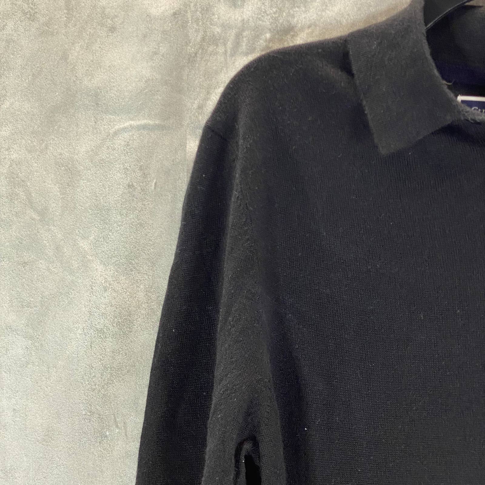 CLUB ROOM Men's Deep Black Merino Wool Blend 3-Button Pullover Polo Sweater SZ M