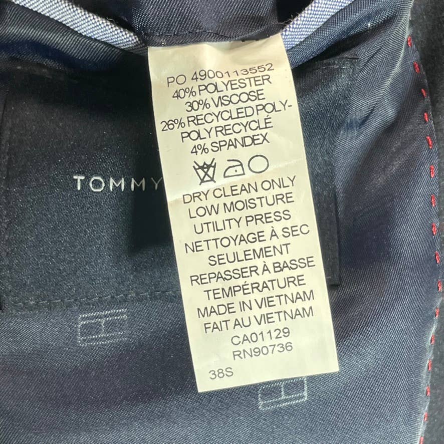 TOMMY HILFIGER Men's Short Navy-Burgundy Plaid Modern-Fit Two-Button Blazer