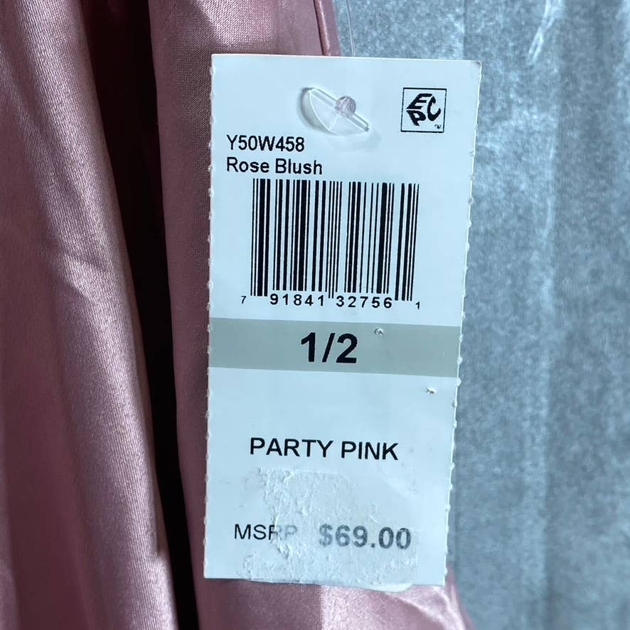 B. DARLIN Juniors' Rose Blush Satin V-Neck Faux-Wrap Tiered Mini Dress SZ 1/2