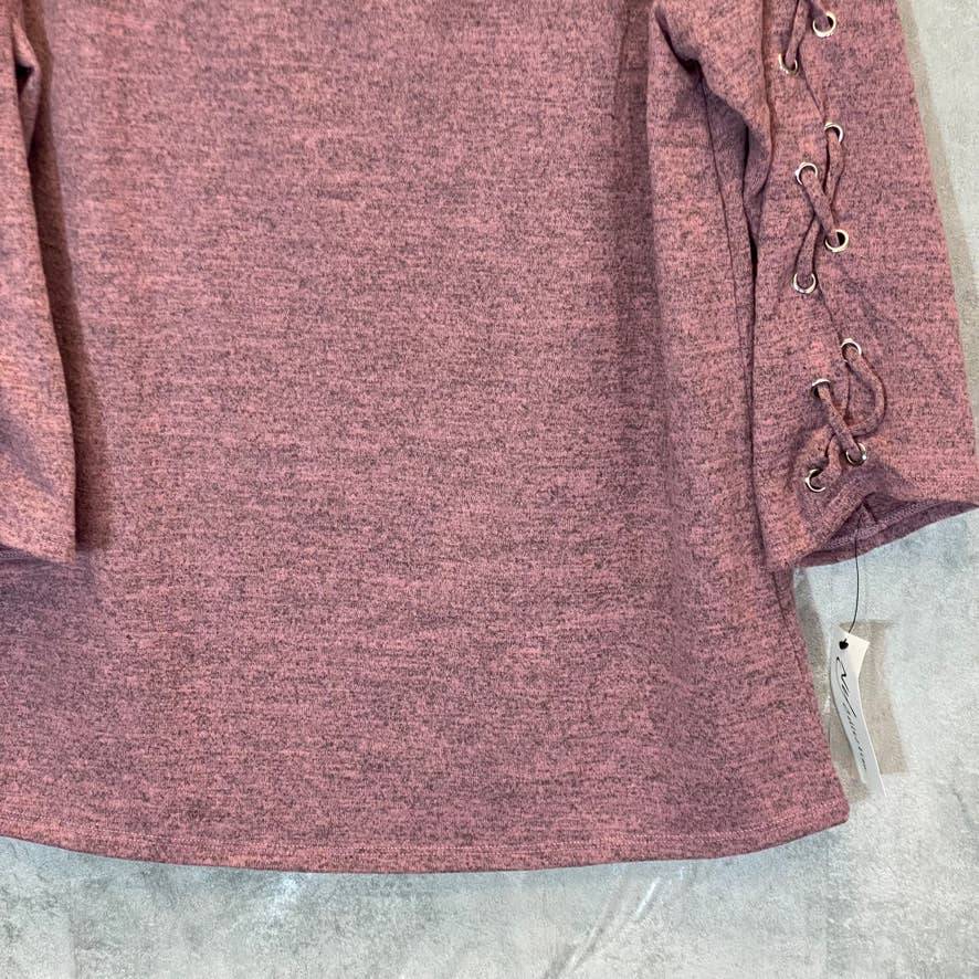 NY COLLECTION Women's Mauve 3/4 Criss Cross Grommet Detail Sleeves Scoopneck Top SZ L