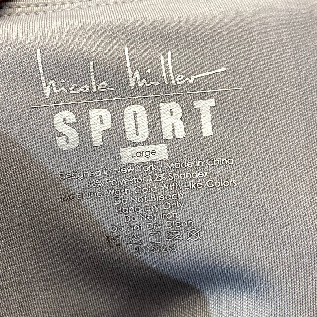 NICOLE MILLER Women's Grey High-Rise Contrast Stripe Mesh Leg Pull-On Crop Leggings SZ L