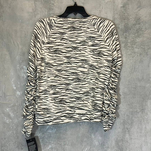 CHASER Women's Black-White Zebra Print Shirred Long Sleeve Crewneck Sweatshirt SZ S