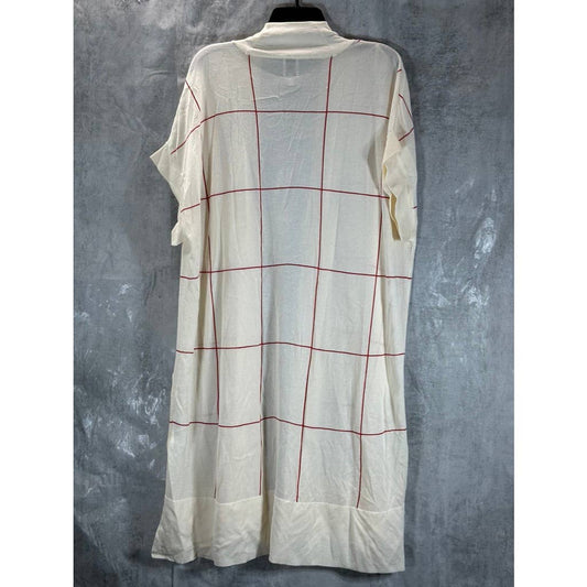 ANNE KLEIN Women's Plus Cream Windowpane Open-Front Long Short-Sleeve Cape SZ 2X