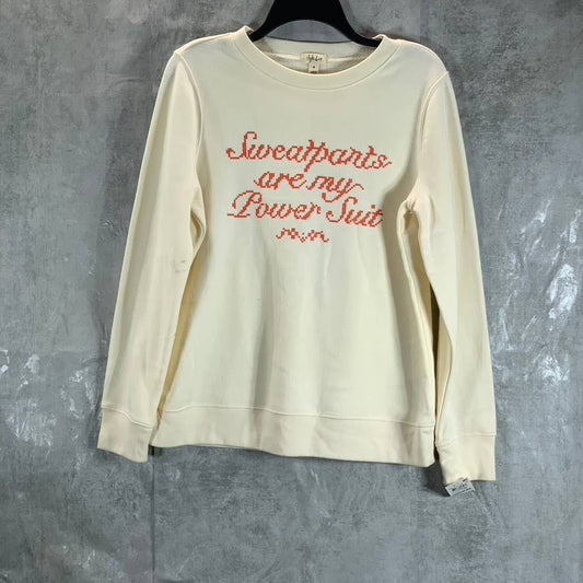 STYLE & CO Women's Antique Cream Ribbed Crewneck Graphic Pullover Sweatshirt SZM