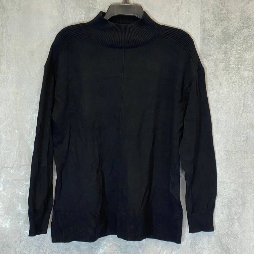 KAREN SCOTT Women's Deep Black Seam-Detail Mock-Neck Ribbed Pullover Sweater SZ L