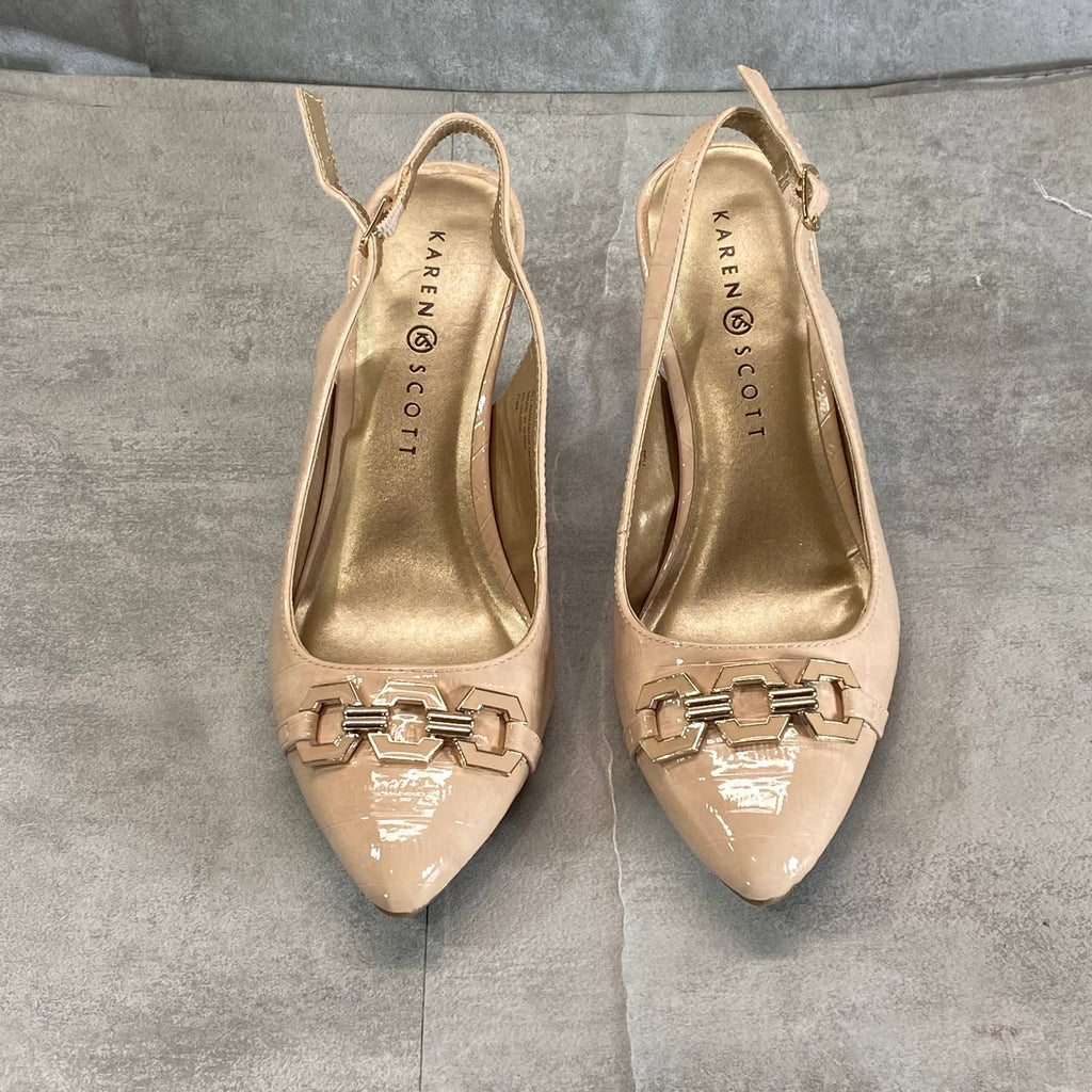 KAREN SCOTT Women's Nude Patent Gildda Pointed-Toe Slingback Pumps SZ 7.5