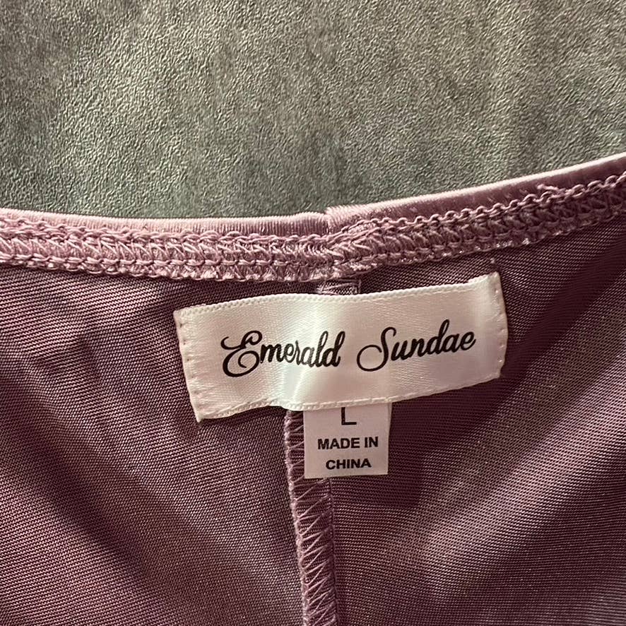 EMERALD SUNDAE Juniors' Purple Satin Ruched Asymmetrical Bodycon Mini Dress SZ L