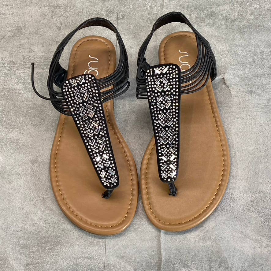 SUGAR Women's Black Bernice Rhinestone Embellished Slingback Sandals SZ S(5/6)