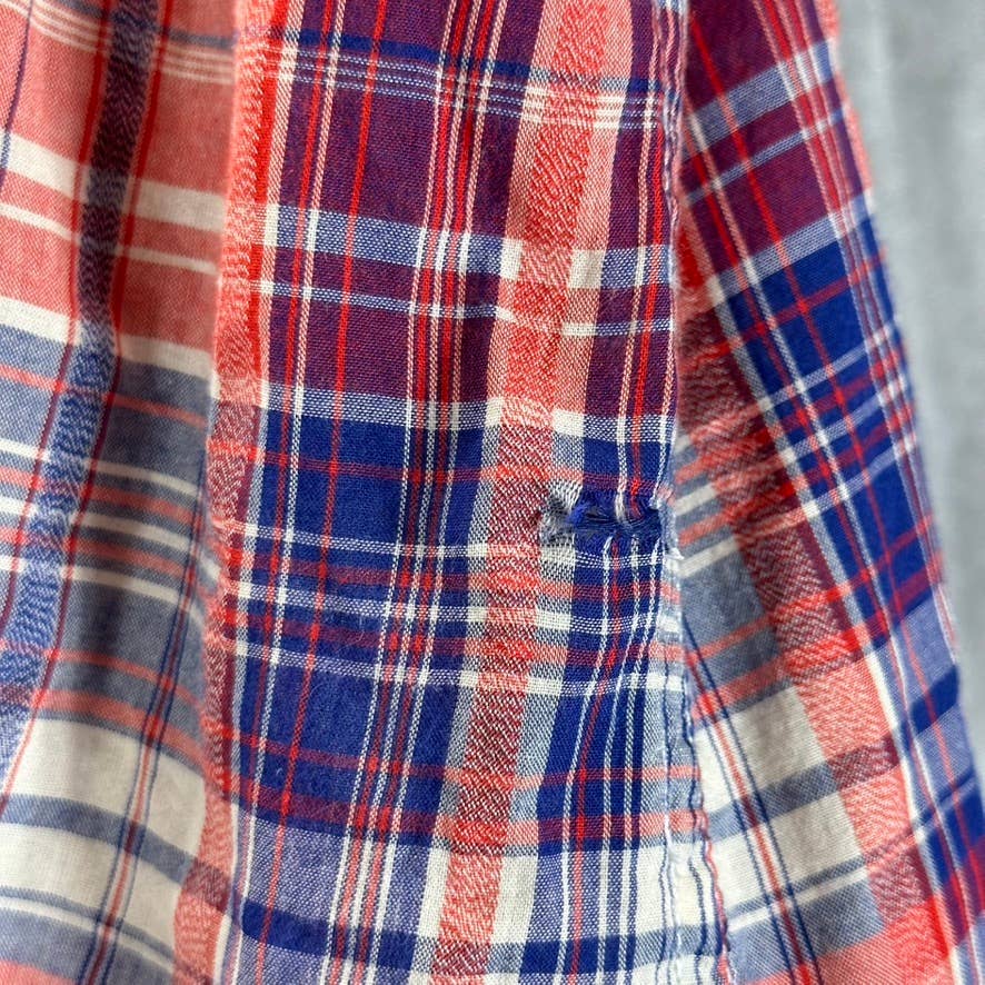 TOMMY HILFIGER Women's Yasmin-Plaid Red Cotton Oversized Tie-Front Top SZ S