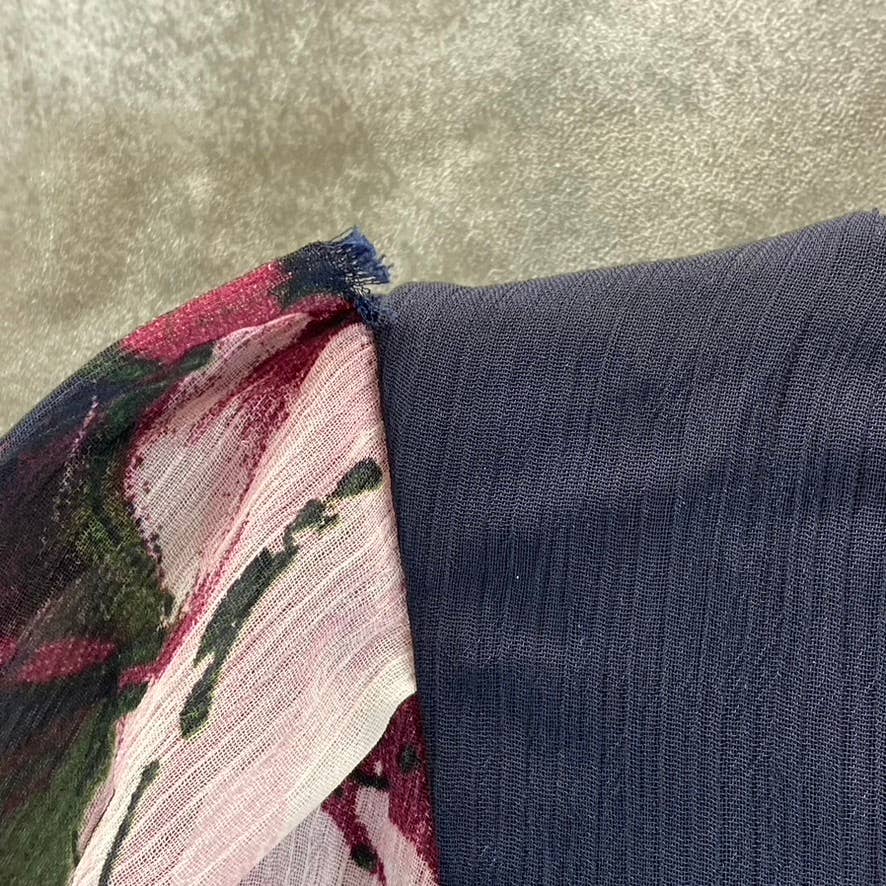 DKNY Women's Midnight Navy Flutter-Sleeve V-Neck Hi-Low Wrap Midi Dress SZ 4