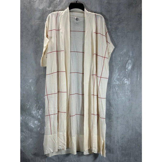 ANNE KLEIN Women's Plus Cream Windowpane Open-Front Long Short-Sleeve Cape SZ 2X