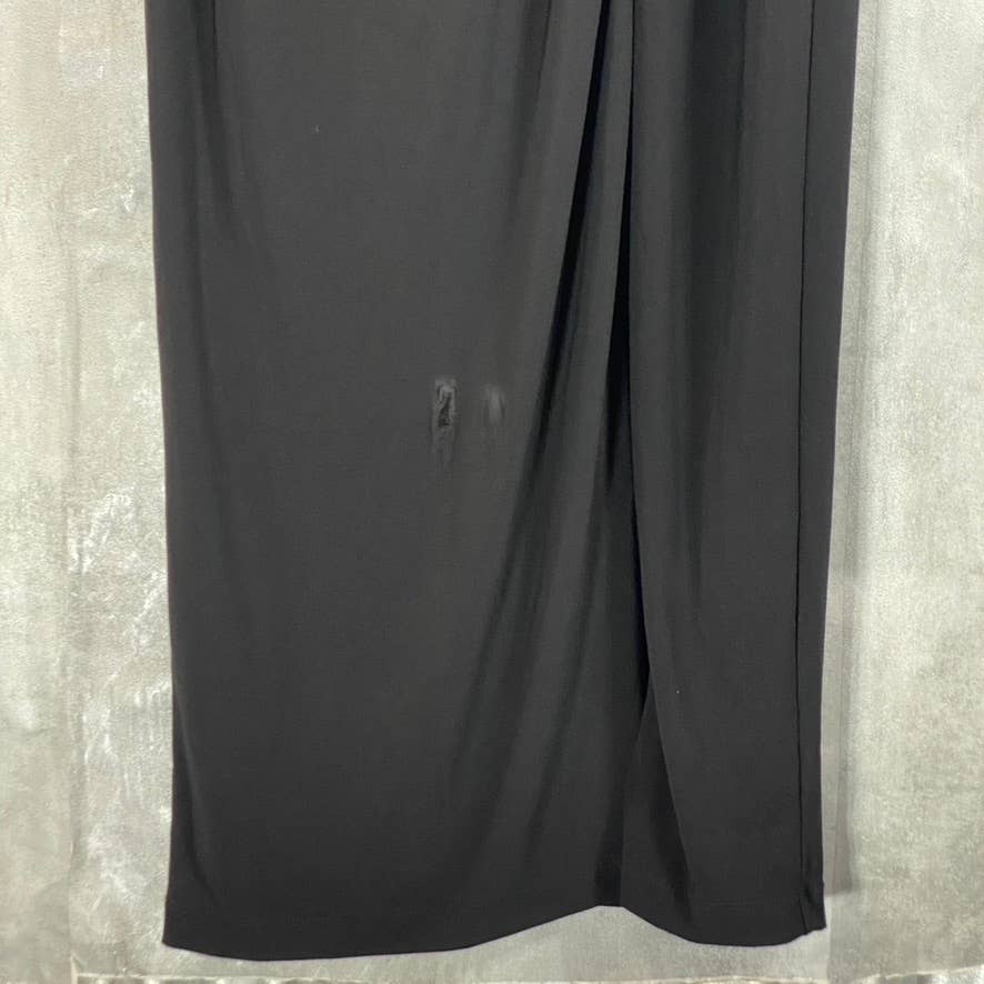 B&A BY BETSY & ADAM Women's Black V-Neck Side-Ruched Broach Gown SZ 10