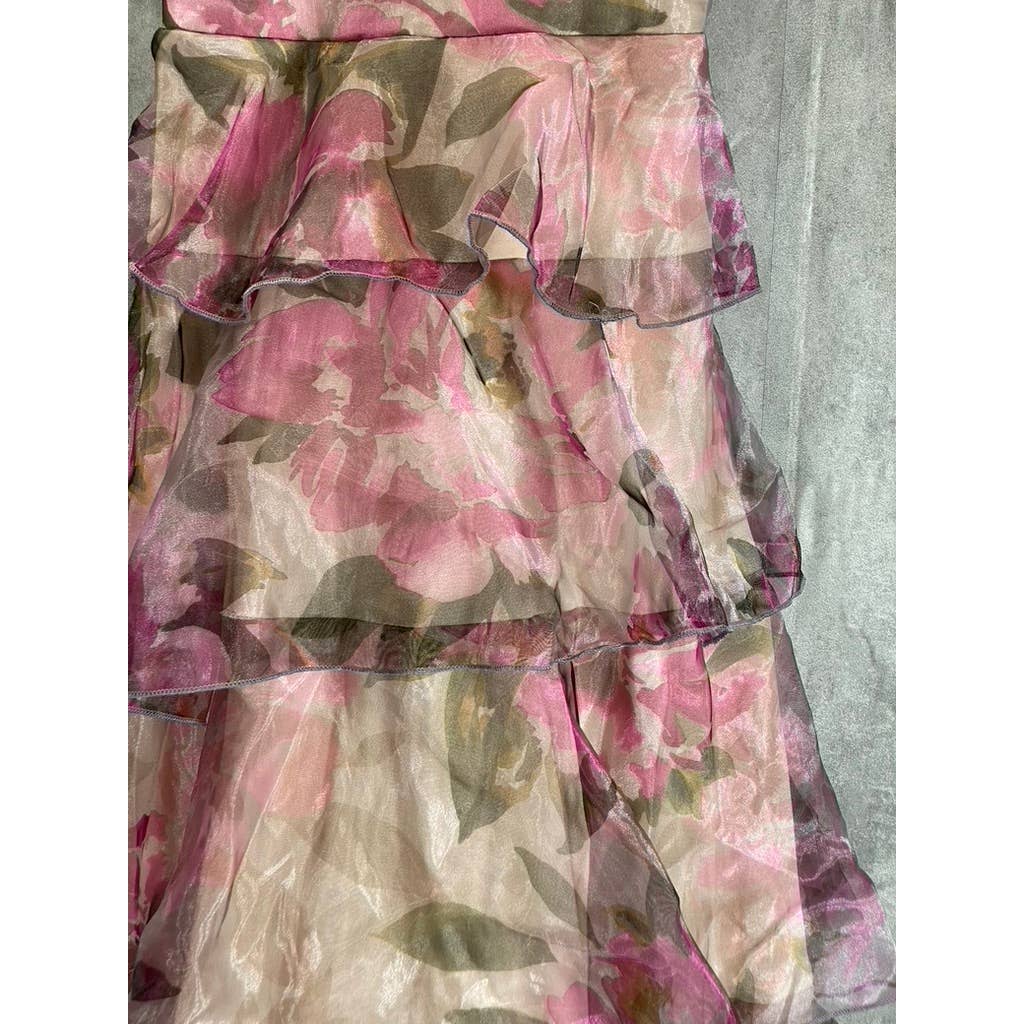 SPEECHLESS Juniors' Grey-Fuchsia Organza Floral-Print Tiered Halter Dress SZ 13
