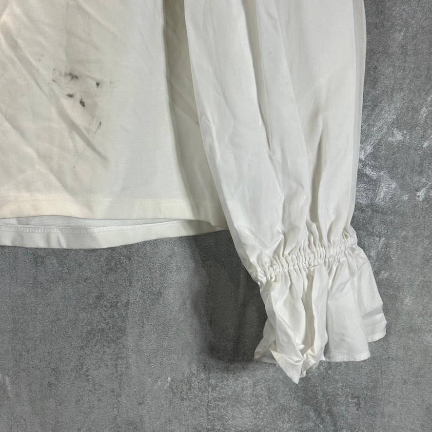 INC INTERNATIONAL CONCEPTS Women's Washed White Square-Neck Ruffled Top SZ M