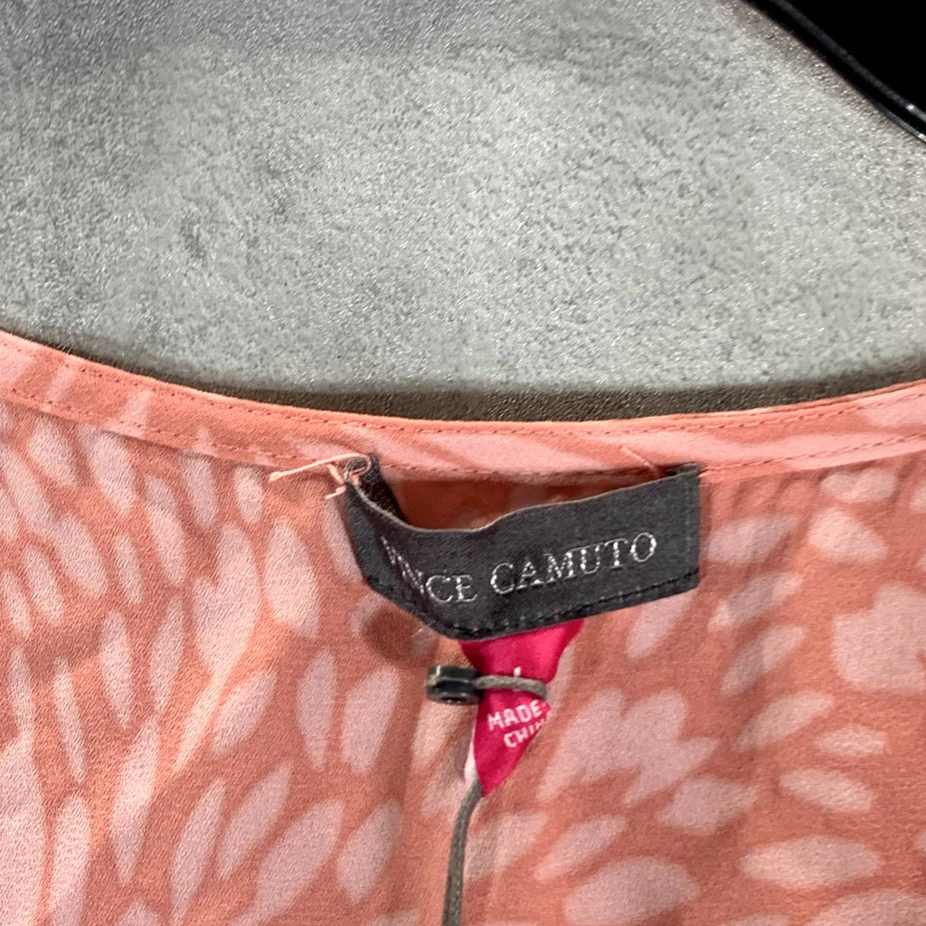 VINCE CAMUTO Women's Cool Melon Printed V-Neck Button-Front Top SZ L