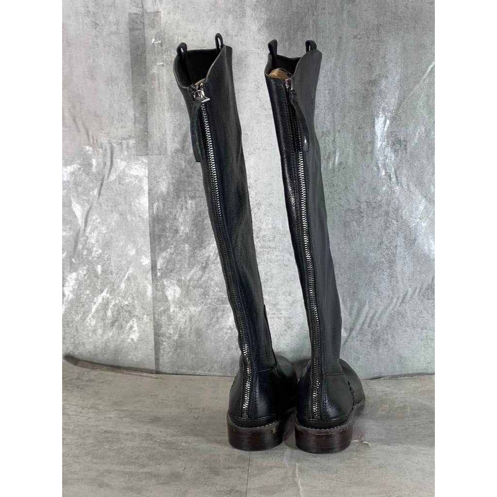 FRANCO SARTO Women's Black Leather Meyer Back-Zipper Block-Heel Tall Boots SZ 5