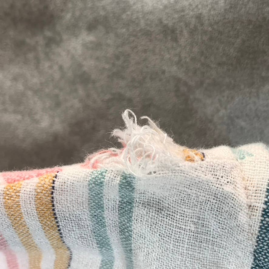 VINCE CAMUTO Women's Beach Stripe Scoop-Neck Frayed Short Sleeve Top SZ M