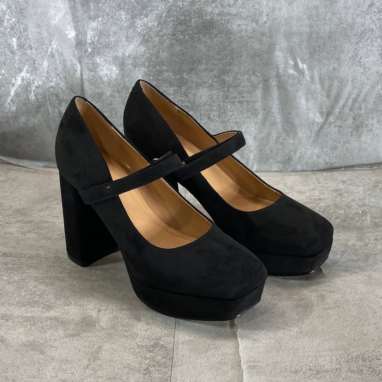 MARC FISHER Women's Black Faux Suede Nicoly Square-Toe Platform Dress Pumps SZ 6