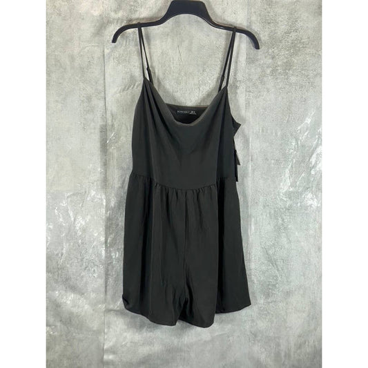 BLACK TAPE Women's Dark Grey Draped-Neck Spaghetti Strap Pull-On Romper SZ M