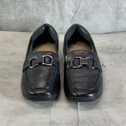 EASY SPIRIT Women's Black Leather Avienta Square-Toe Casual Slip-On Loafers SZ 9.5
